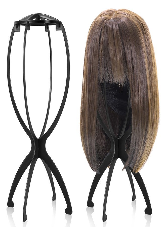 obeoby Wig Stand, Portable Wig Holder Wig Head Stand for All Wigs Travel Wig Hair Stylist Gifts for Women(black (2 pack)) - Image 1